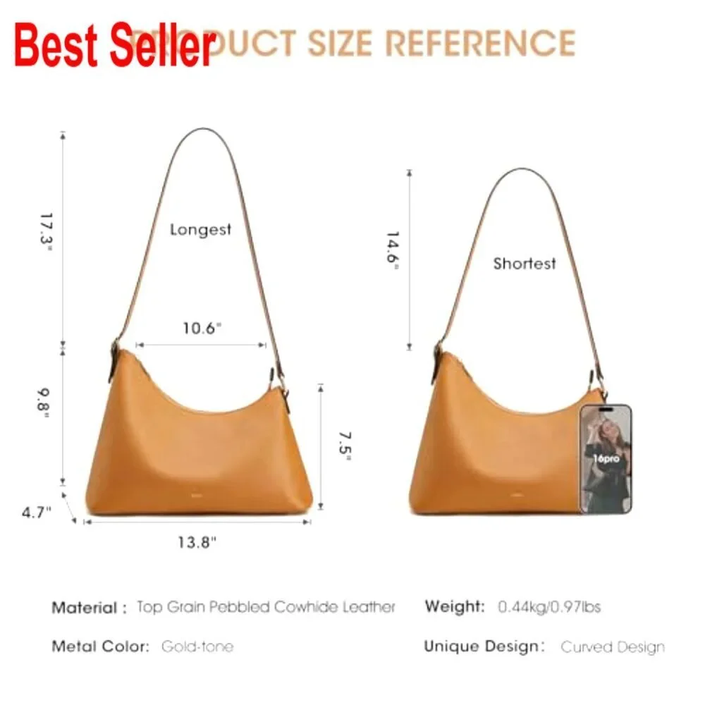 Top Layer Calfskin Leather Hobo Bag with Adjustable Strap and Multiple Pockets